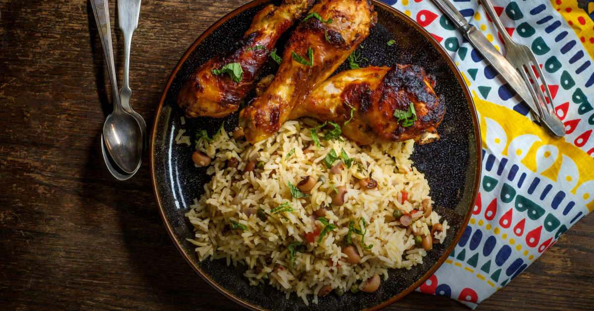 Chicken and rice on a plate